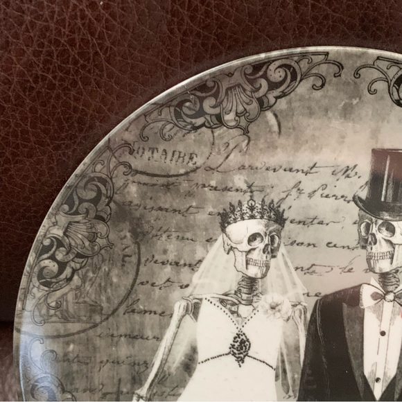 Fun Bones Dapper Skeleton Wedding Couple Halloween Salad Plate - Picture 3 of 10